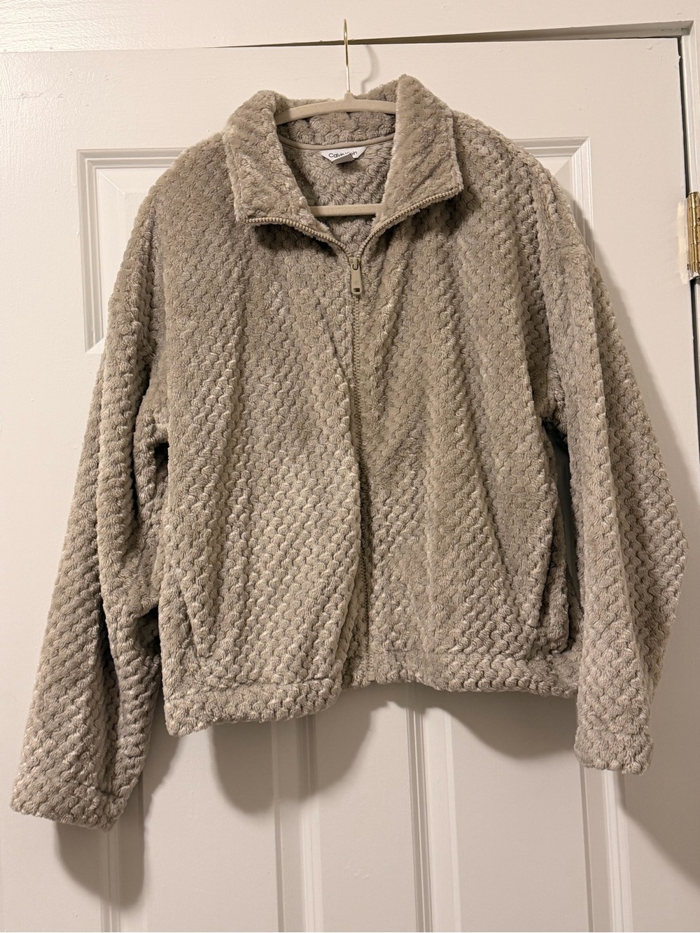 NWOT Calvin Klein Taupe Sherpa Zip Jacket